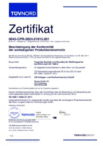 Zertifikat von TÜV Nord für Tragende Konstruktionen
